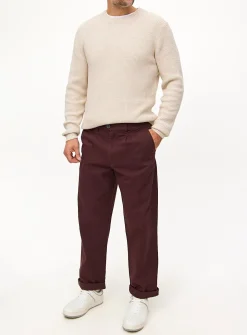 Burgundy Pleat Front Straight Leg Chino Trousers 36S