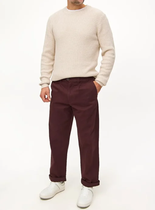 Burgundy Pleat Front Straight Leg Chino Trousers 36S