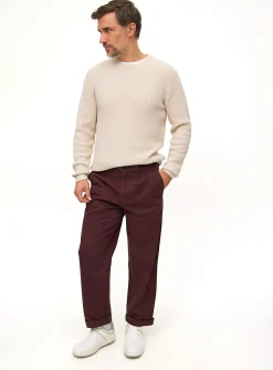 Burgundy Pleat Front Straight Leg Chino Trousers 36S
