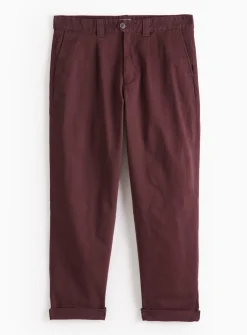 Burgundy Pleat Front Straight Leg Chino Trousers 36S