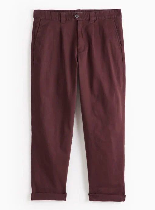 Burgundy Pleat Front Straight Leg Chino Trousers 36S