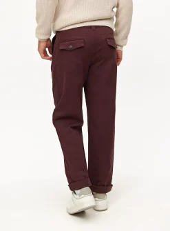 Burgundy Pleat Front Straight Leg Chino Trousers 36S