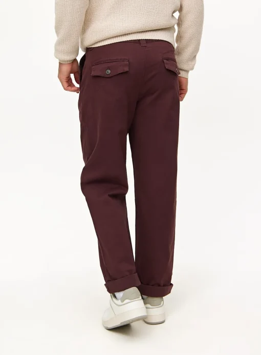 Burgundy Pleat Front Straight Leg Chino Trousers 36S