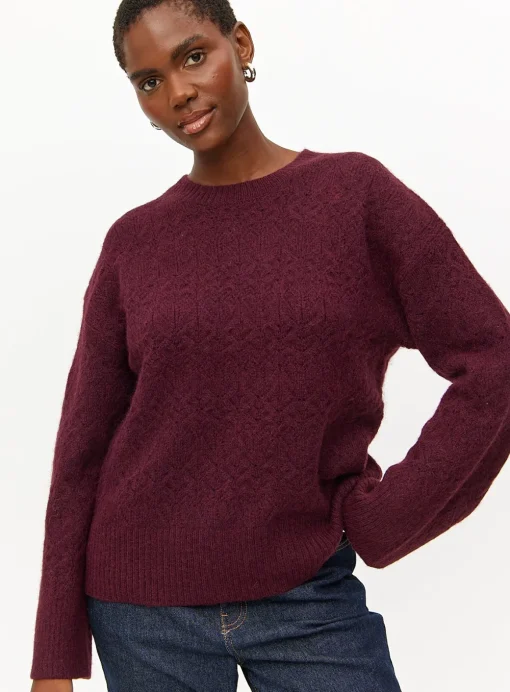 Burgundy Pointelle Knitted Jumper 16
