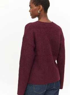 Burgundy Pointelle Knitted Jumper 16