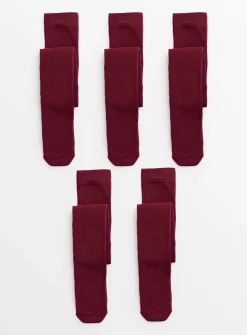 Burgundy Super Soft Seamless Tights 5 Pack 2-3 years