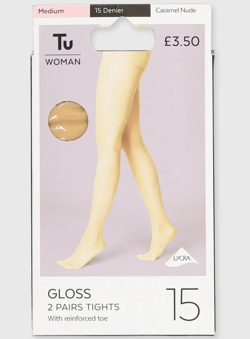 Caramel Nude 15 Denier Gloss Tights 2 Pack S