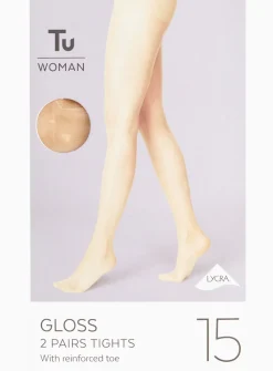 Caramel Nude 15 Denier Gloss Tights 2 Pack L