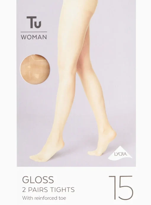 Caramel Nude 15 Denier Gloss Tights 2 Pack L