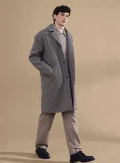 CASUAL FRIDAY CFCLAES Sand Houndstooth Relaxed Overcoat M