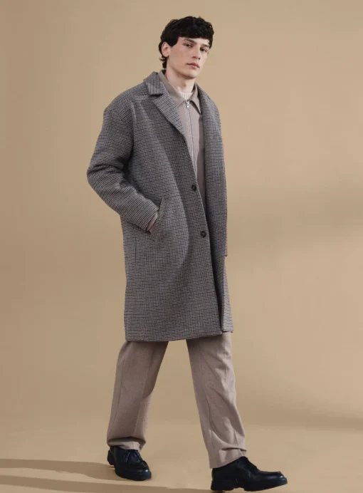 CASUAL FRIDAY CFCLAES Sand Houndstooth Relaxed Overcoat M
