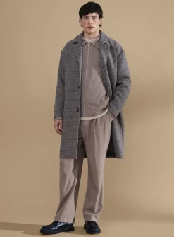 CASUAL FRIDAY CFCLAES Sand Houndstooth Relaxed Overcoat M