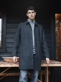 CASUAL FRIDAY CFCOLE Dark Grey Herringbone Wool Mix Coat XL