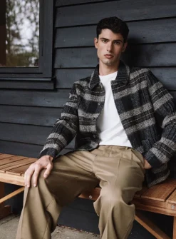 CASUAL FRIDAY CFJENS Wool Olive Checked Jacket XL