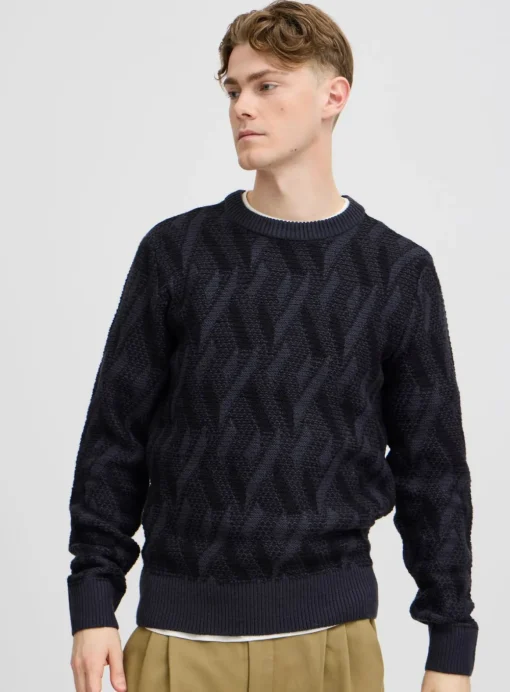 CASUAL FRIDAY CFKARL Navy Jacquard Crew Neck Knit XXL