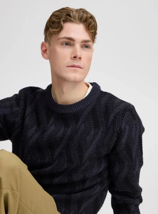 CASUAL FRIDAY CFKARL Navy Jacquard Crew Neck Knit XXL