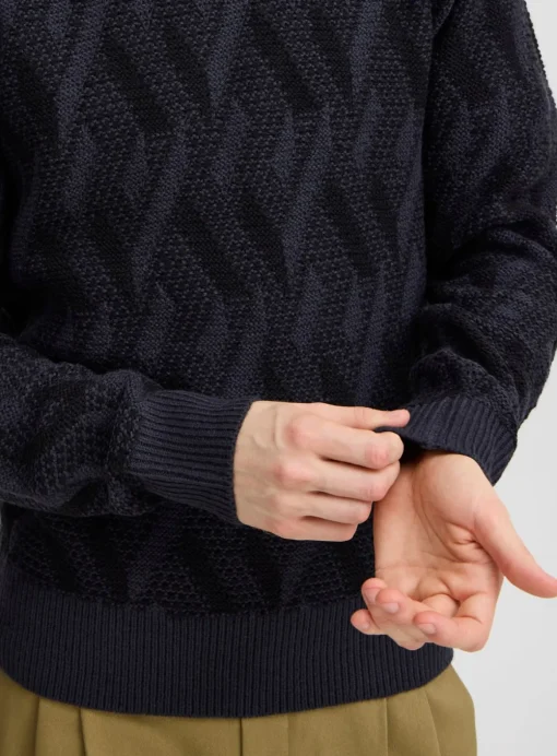 CASUAL FRIDAY CFKARL Navy Jacquard Crew Neck Knit XXL
