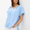 Chambray Blue Gather Linen Blend Blouse 24