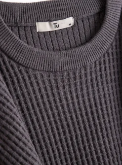 Charcoal Waffle Knit Crew Jumper XL