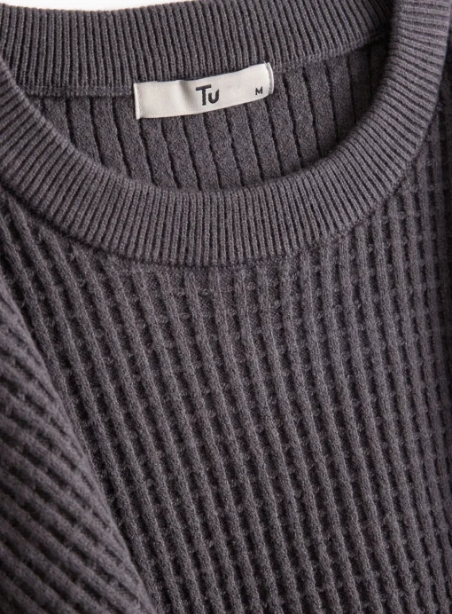 Charcoal Waffle Knit Crew Jumper XL