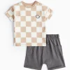 Checker Board T-Shirt & Grey Shorts Set 9-12 months