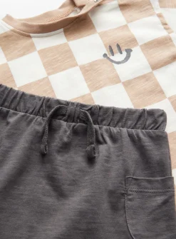 Checker Board T-Shirt & Grey Shorts Set 9-12 months