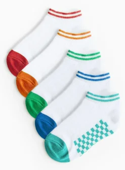Chequered Footbed Trainer Socks 5 Pack 4-6.5