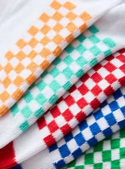 Chequered Footbed Trainer Socks 5 Pack 4-6.5
