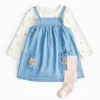 Cherry Print & Floral Denim Pinafore Dress Set 18-24 months
