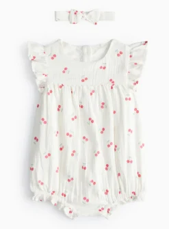 Cherry Print Woven Bodysuit & Headband Set 18-24 months