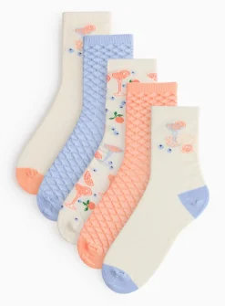 Cocktail Print Textured Ankle Socks 5 Pack 4-8