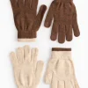 Contrast Cream & Brown Magic Touchscreen Gloves 2 Pack One Size