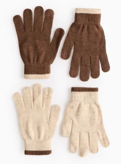 Contrast Cream & Brown Magic Touchscreen Gloves 2 Pack One Size