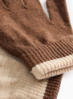 Contrast Cream & Brown Magic Touchscreen Gloves 2 Pack One Size