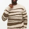 Cream Abstract Striped Crew Neck Jumper M