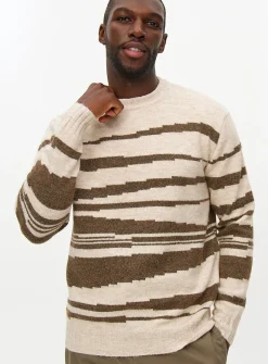 Cream Abstract Striped Crew Neck Jumper M