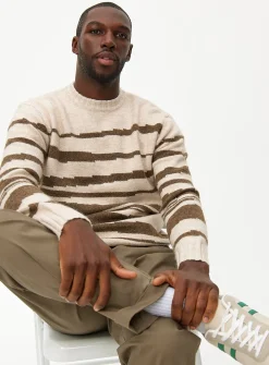 Cream Abstract Striped Crew Neck Jumper M
