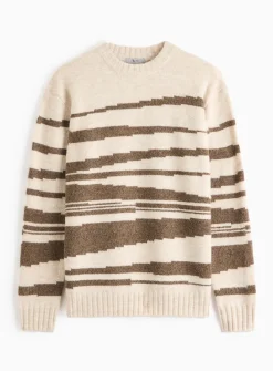 Cream Abstract Striped Crew Neck Jumper M