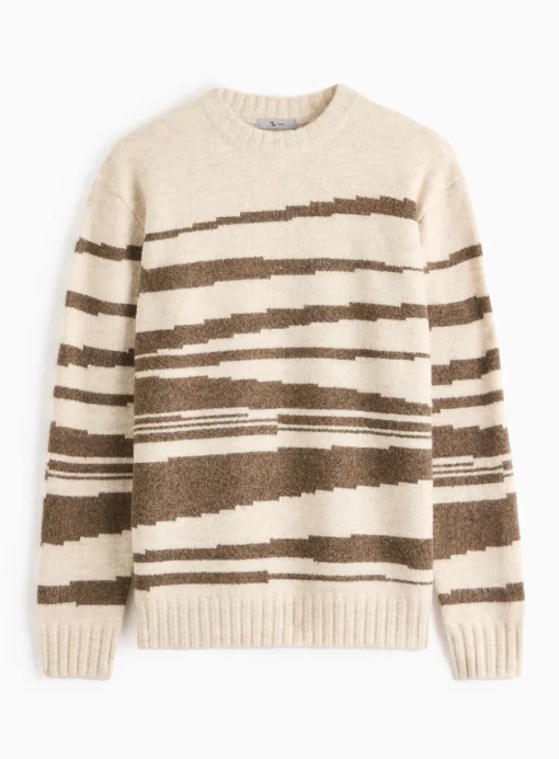 Cream Abstract Striped Crew Neck Jumper M
