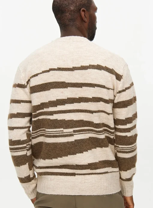Cream Abstract Striped Crew Neck Jumper M