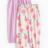 Cream Apple Print & Pink Jersey Drawstring Trousers 1-2 years