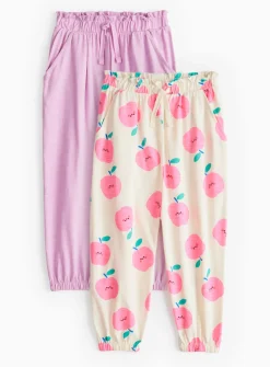 Cream Apple Print & Pink Jersey Drawstring Trousers 1-2 years