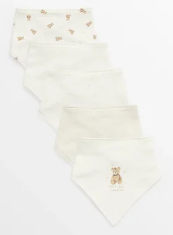 Cream Bear Print Hanky Bibs 5 Pack One Size