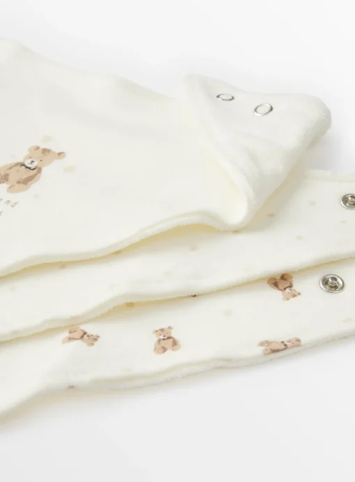 Cream Bear Print Hanky Bibs 5 Pack One Size