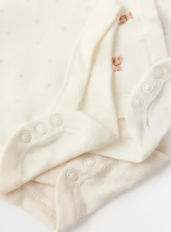 Cream Bear Print Long Sleeve Bodysuits 5 Pack Tiny Baby