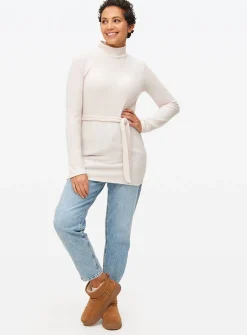 Cream Belted High Neck Tunic Top S