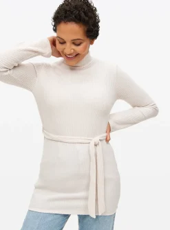 Cream Belted High Neck Tunic Top S
