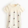 Cream Boat Embroidered Knitted Romper 9-12 months