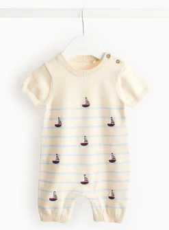 Cream Boat Embroidered Knitted Romper 9-12 months