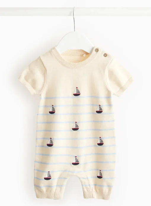Cream Boat Embroidered Knitted Romper 9-12 months
